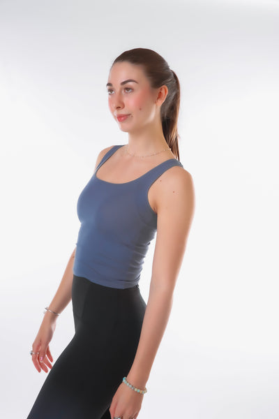 Daisy Rib Tank Top - Dusty Blue